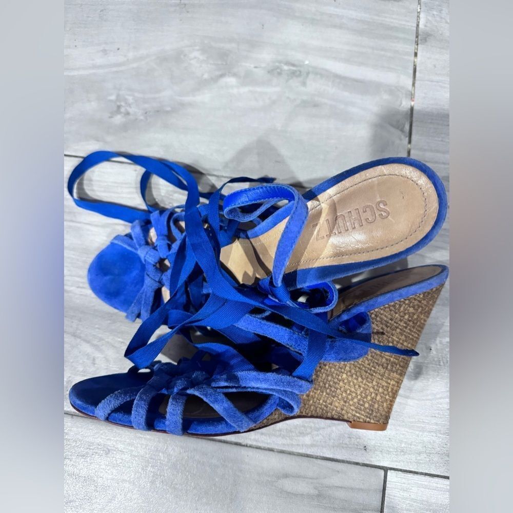 Schultz Blue Wedge Sandals - Picture 2 of 4